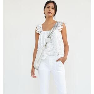 NEW Sold Out NWT Anthropologie White‎ Ruffled Lace Square Neck Tank Ivory Bride